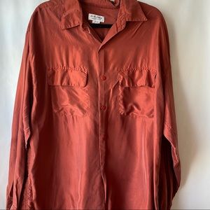 Vintage Guessilk by Georges Marciano orange button up‎ shirt sz xlarge 100% silk